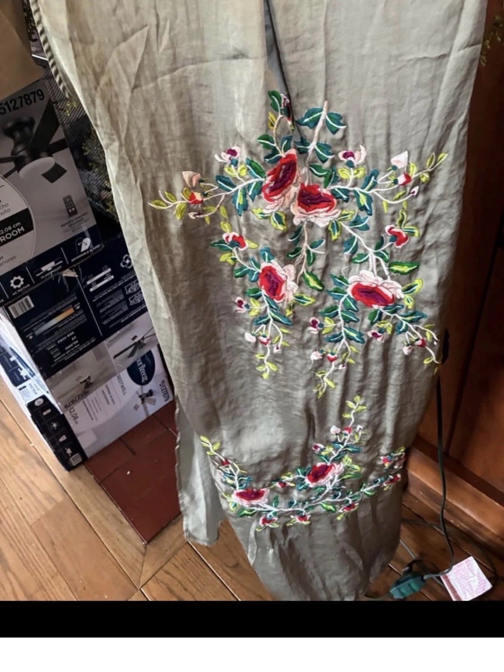 Zara Olive Green Dress with Multicolor Floral Embroidery